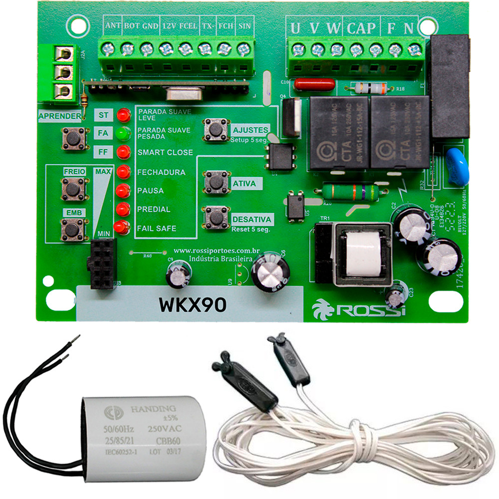 Central Placa Portão Wkx90 Reed Sensor Fim Curso Capacitor Rossi