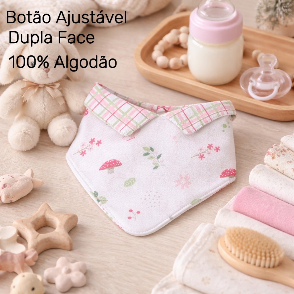 Babador Bandana Dengo Com Botão Estampa Cogumelo