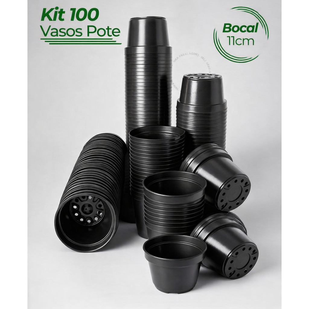 100 Vasos Plástico Pote 11 Liso Preto Plantas Flores Temperos