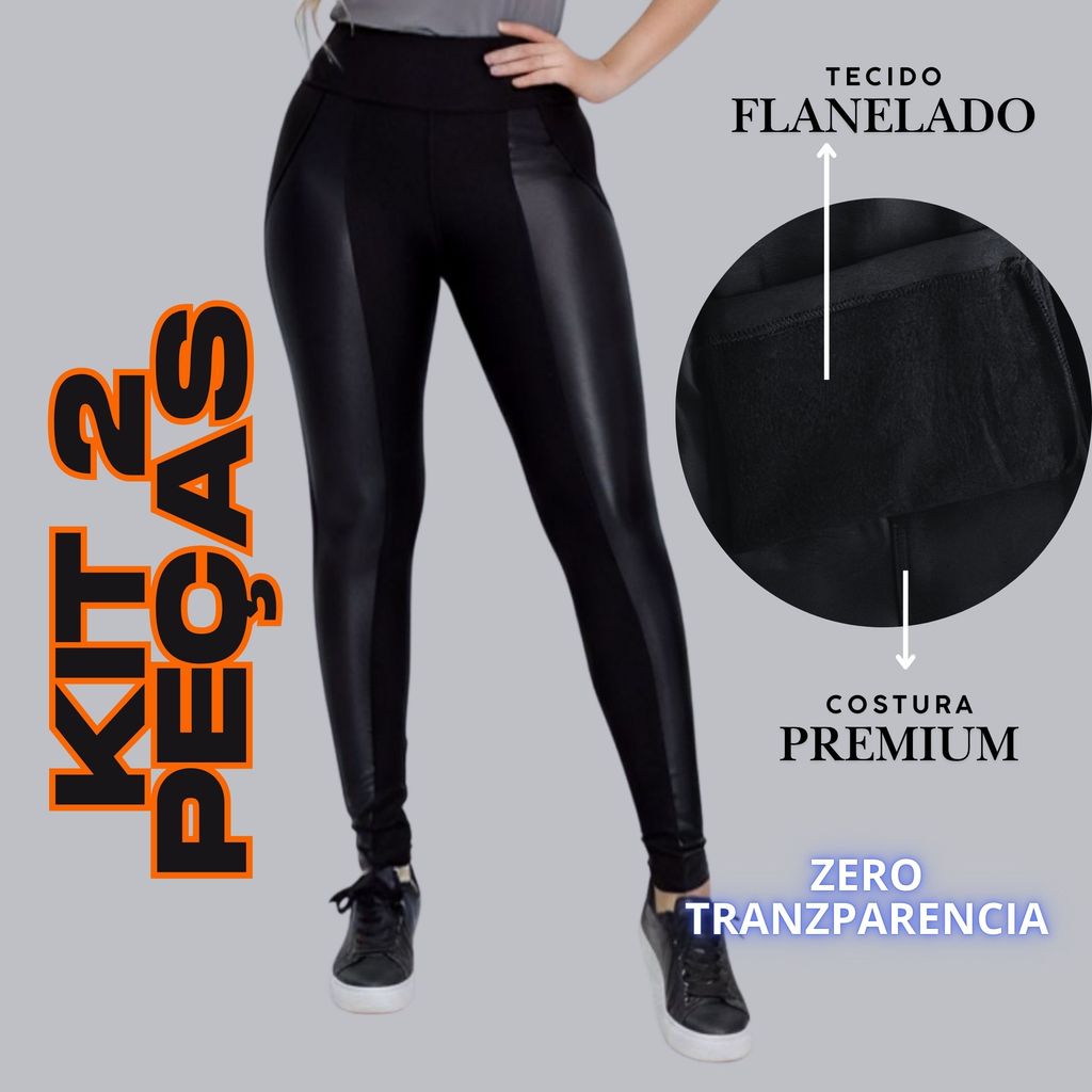 Kit 2 Calças Legging Femininas Luxuosas - Calça Montaria Modeladora Cintura Alta com Detalhes Laterais em Cirrê 2026