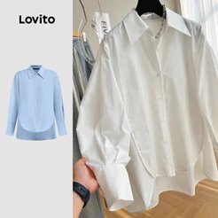 Lovito Elegante Blusa Lisa Com Botões Frontais Assimétricos Para Mulheres Lne24084 (multicolorido)