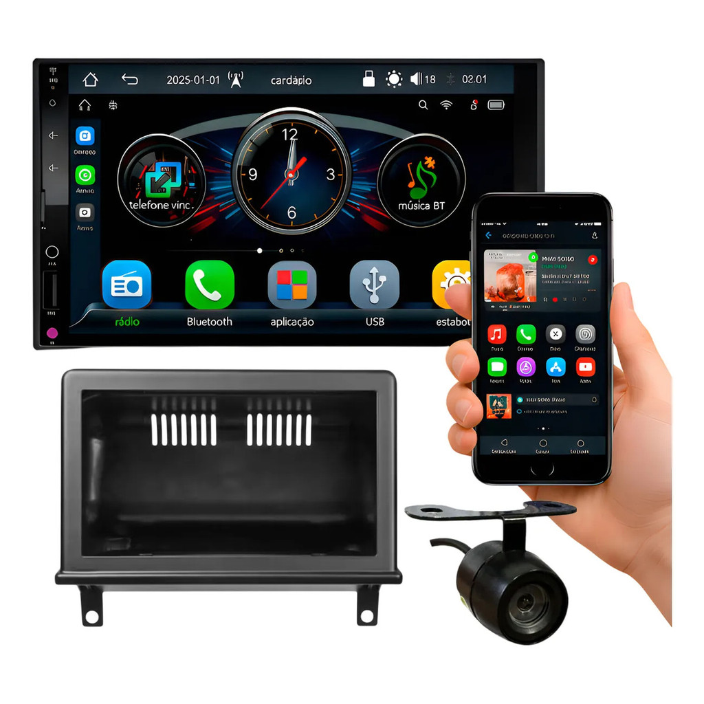 KIT CENTRAL MULTIMIDIA ROADSTAR 7 POL RS7007BR PLUS CARPLAY ANDROID AUTO CORSA CLASSIC HATCH SEDAN G1 1996 A 2016