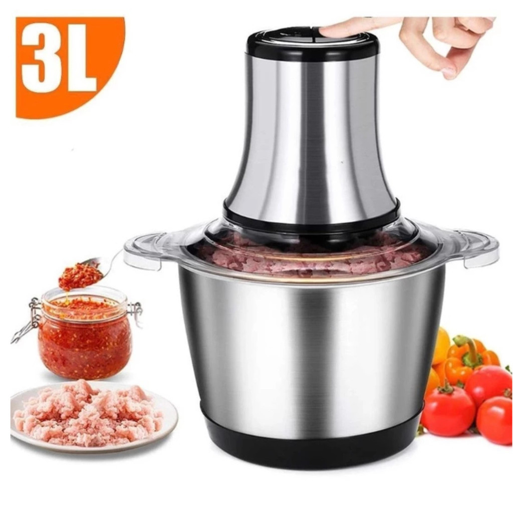 Picador de Alimentos 3L Moedor Elétrico para Carne Legumes e Temperos Inox 110v/220v