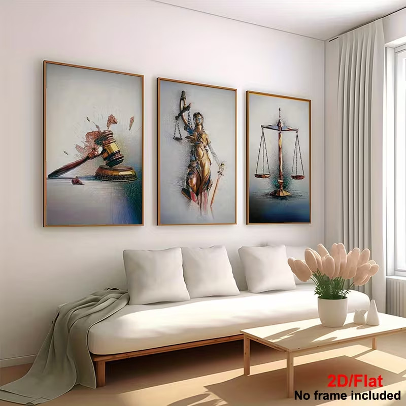 Quadro Decorativo Trio Direito e Justiça Estátua e Martelo Bronze