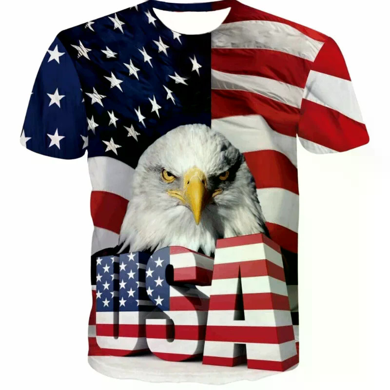 Nova Bandeira Dos Eua Camiseta Das Mulheres Homens Listras E Estrelas Padrão 3D Impresso T Camisas Águia Americana Camis