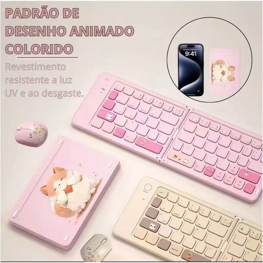 Mini Teclado Gatinho Portátil Dobrável Ultra Fino Sem Fio Bluetooth Para Vários Dispositivos em Oferta na Shopee