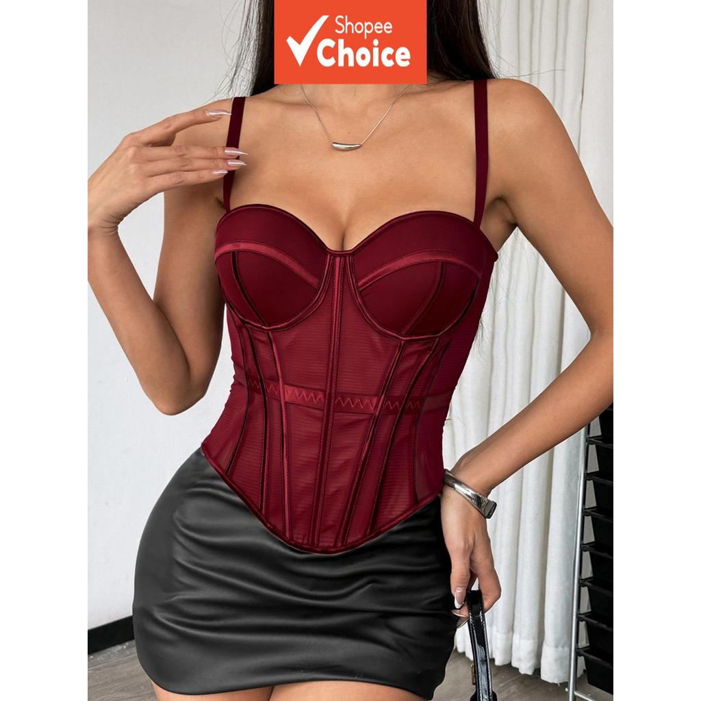 Vinho Vermelho Espartilho Topo Com Alças Preto Sexy Bustier Simples Colete Lingerie Corpo Shaper Para Mulher Roupa Gótic