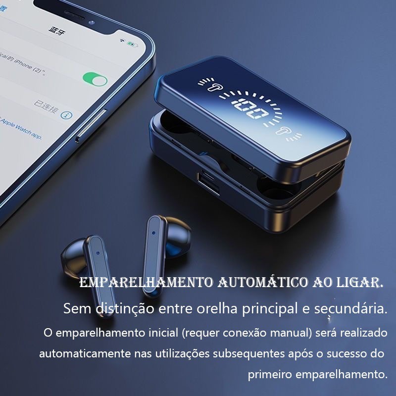 S20 Fones De Ouvido TWS Sem Fio Duplo com Case Suporte de Celular Bluetooth 5.2 IPX5 Com Microfone, Esportivo