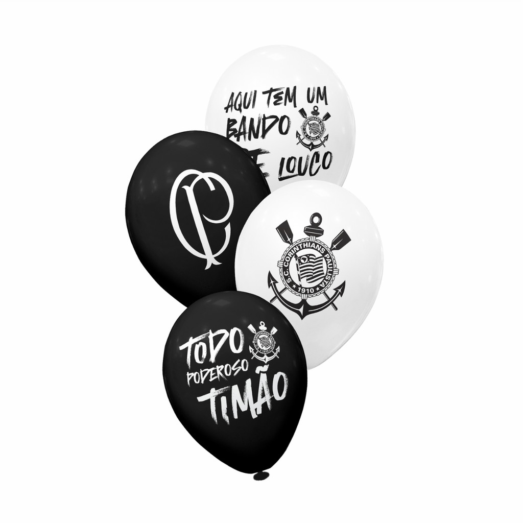 Balão Redondo Corinthians Preto e Branco 8" 20 Unid. em Oferta na Shopee