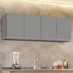 Armário de Cozinha Aéreo 160cm com 4 Portas Nevada Cinza - Lumil