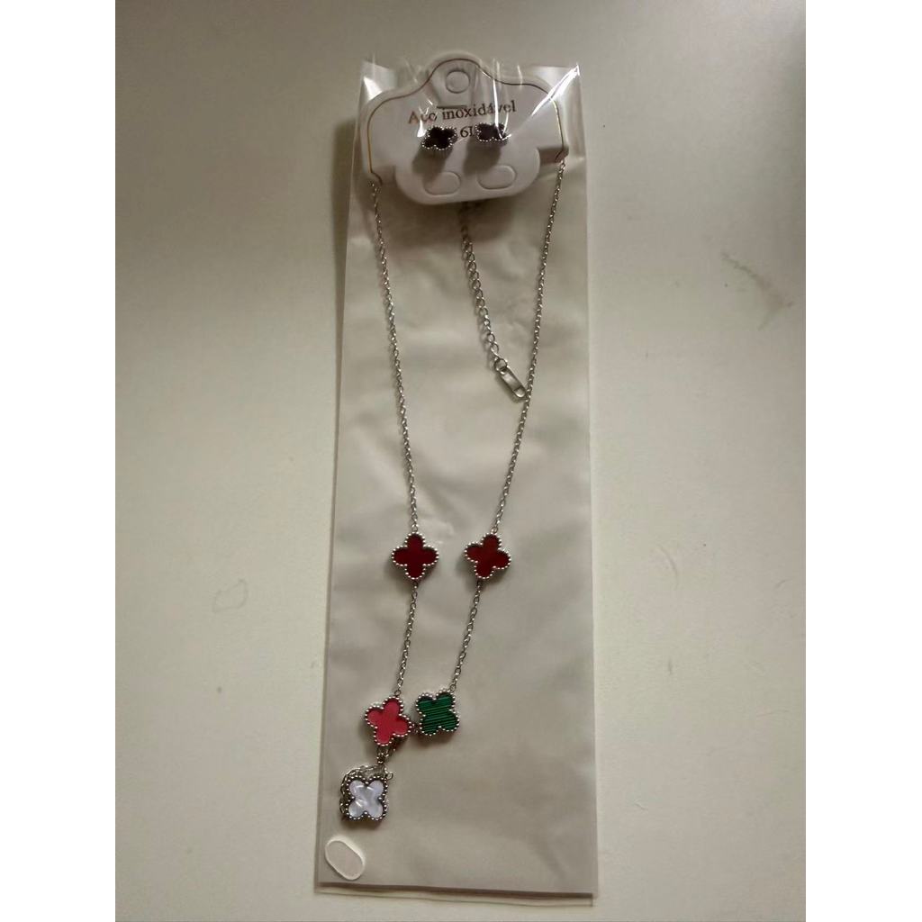 KIT 3 Conjunto de joias em aço inoxidável com trevo de quatro folhas - simples e elegante