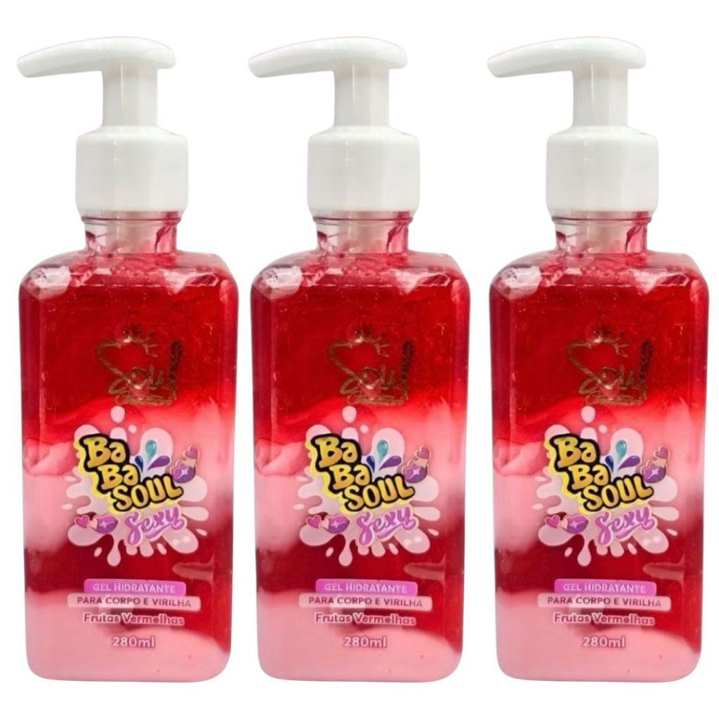 Kit com 3 Hidratante Gel Babasoul Frutas Vermelhas – Toque Refrescante e Aroma Irresistível