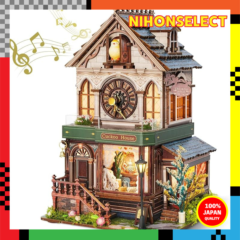 FUNPOLA 3D Puzzle Book Nook Kit Com Som Cuco , Quebra-Cabeça De Madeira DIY Casa De Bonecas Em Miniatura Para Exibição De Estante , Artesanato Se