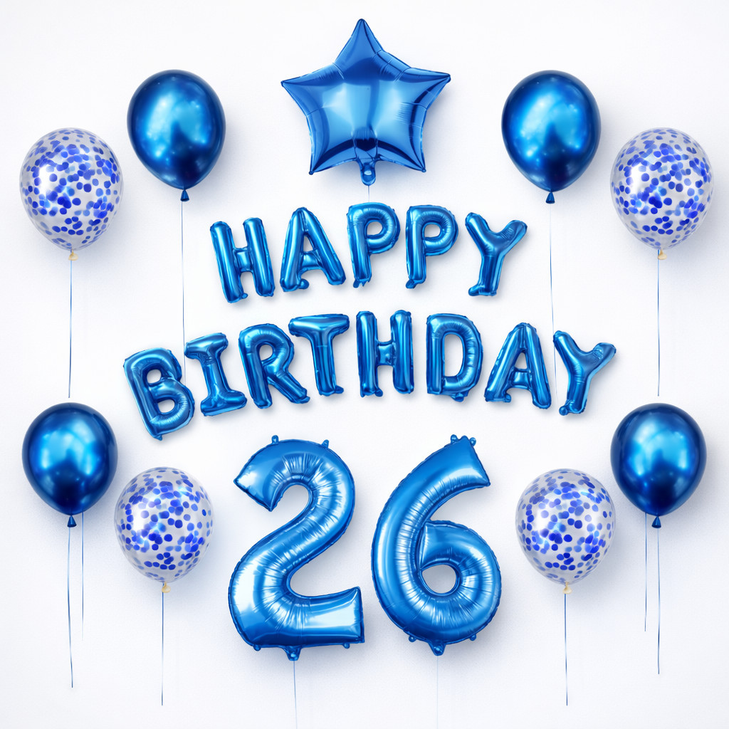 Kit Balões Azul Happy Birthday com Números 32” | Decoração Aniversário Completa com Estrelas