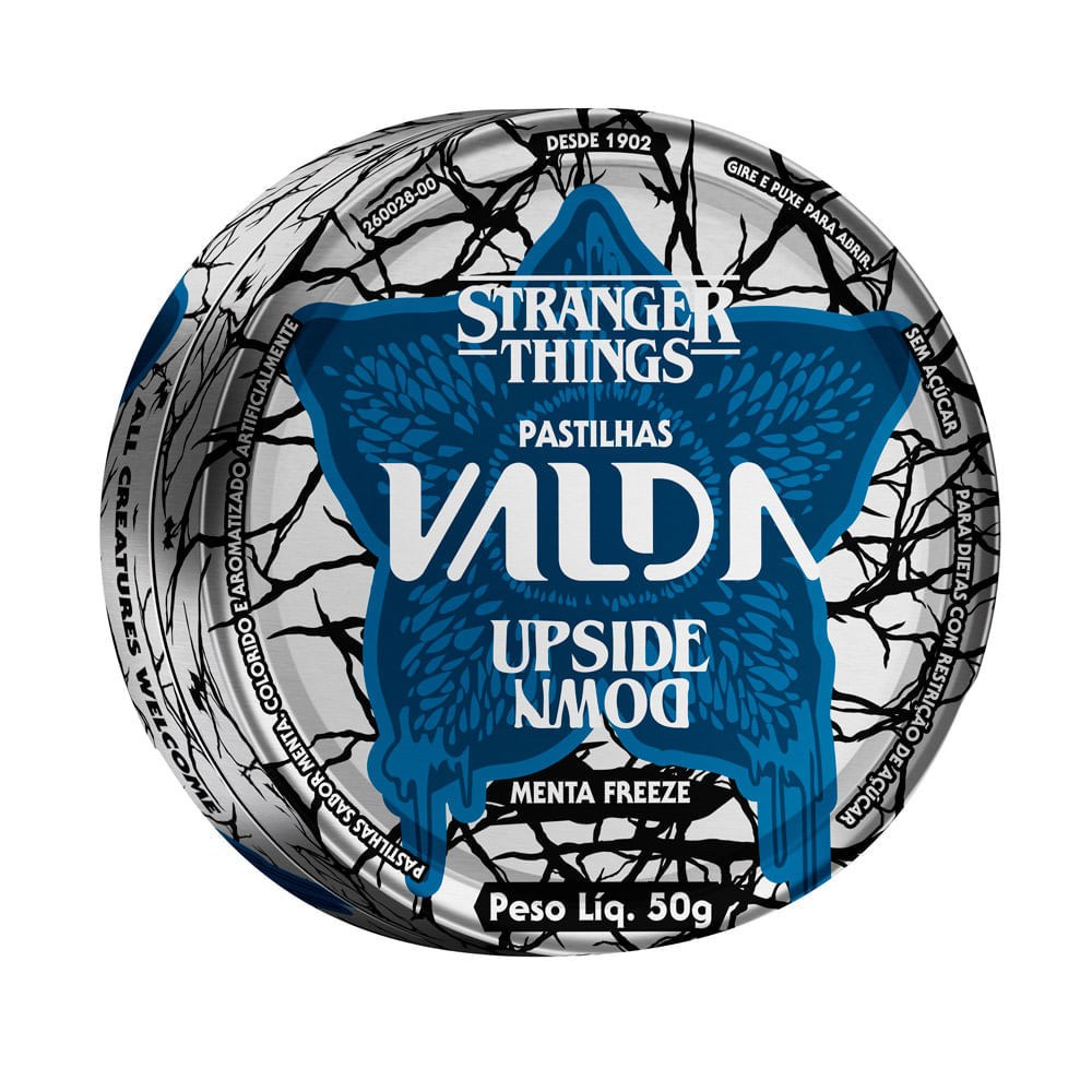 Pastilhas Valda Stranger Things Upside Down Sabor Menta Freeze Lata 50g em Oferta na Shopee