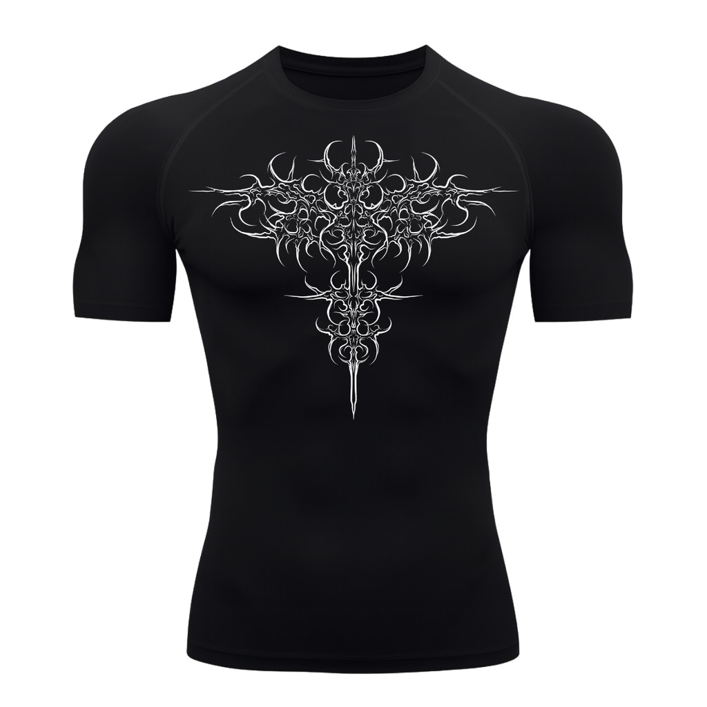 Camiseta Compressão Uv 50+ Manga Curta Cyber Tribal Savage Emblem Rash Guard em Oferta na Shopee