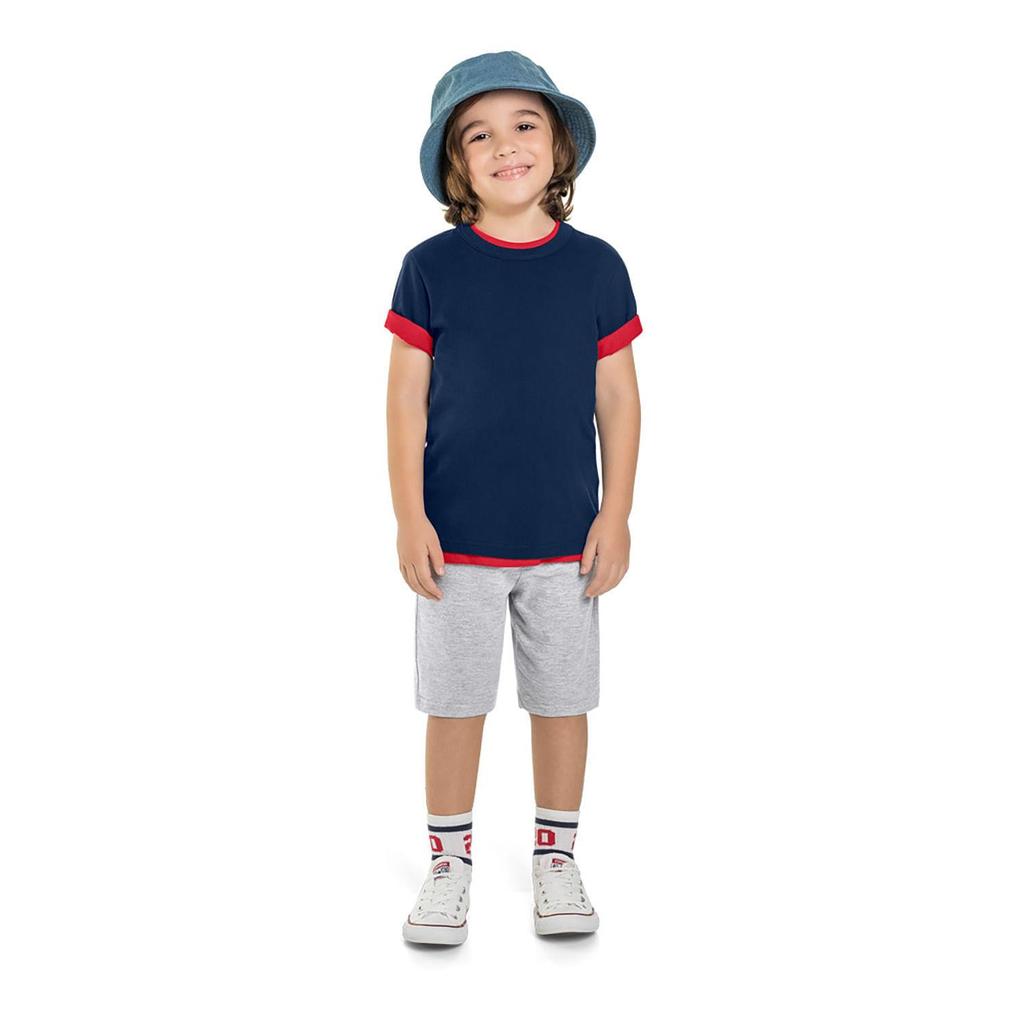 Camiseta infantil menino em meia malha Brandili-Azul em Oferta na Shopee