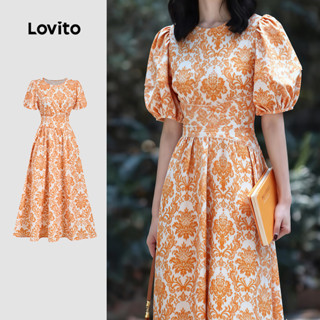 Lovito Vestido Laranja com Zíper para Mulheres Casual primavera/verão LBL30254 em Oferta na Shopee