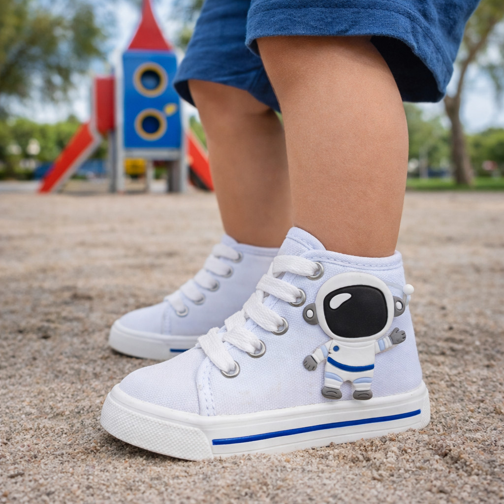 Tenis Cano Alto Infantil Meninos Casual Enfeite Listra Azul Delicado Personalizado Astronauta