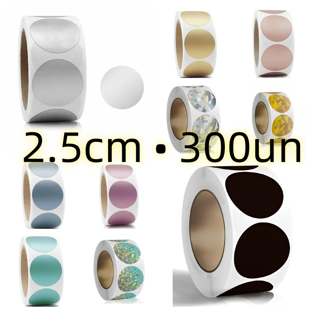 Adesivo Raspável Premium 2,5cm 300un/Rolo • Metalizado, Holográfico e Estampas Temáticas