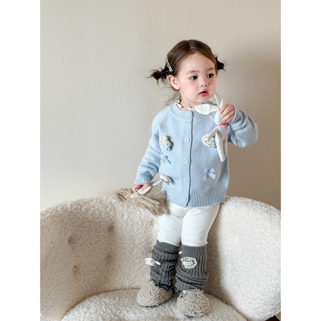 Cane pêra roupas infantis meninas camisola jaqueta outono 2025 novo estilo moda crianças Cardigan de malha um ano de ida