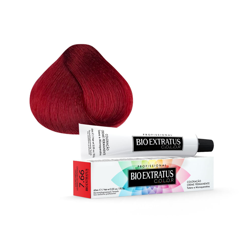 Tintura Creme Bio Extratus Color Louro Médio Vermelho Intenso 7.66 60ml em Oferta na Shopee
