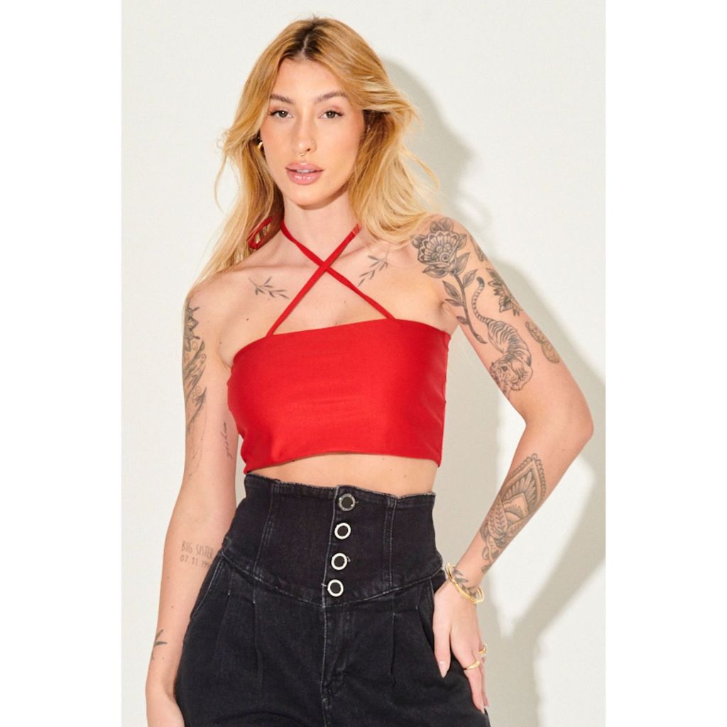 Top Faixa Up Glam Liso Amarração Planet Girls Vermelho Médio em Oferta na Shopee