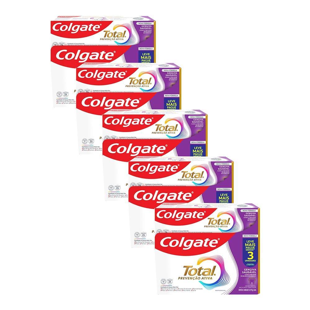 Kit 5 Pack Creme Dental Colgate Total Gengiva Reforçada 90g 3un Cada