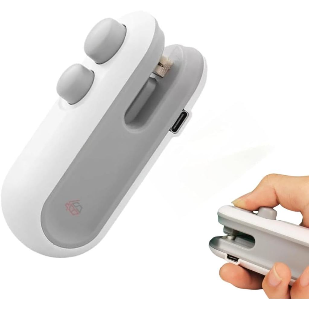 Mini Seladora de Embalagens USB 2 em 1 Recarregável – Sela e Corta com Praticidade
