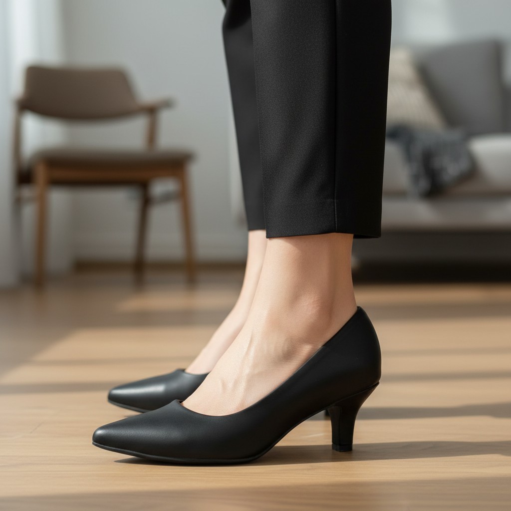 Detalhes do Scarpin Preto Sapato Social Feminino Salto Médio 5cm Bico Fino Elegante Confortável Clássico