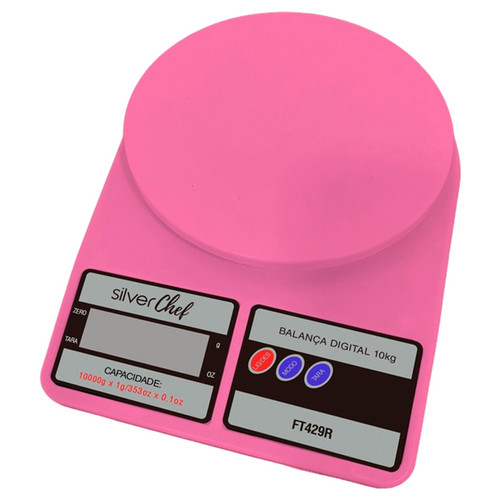 Balança Digital de Precisão Cozinha Rosa 10kg Silver Chef