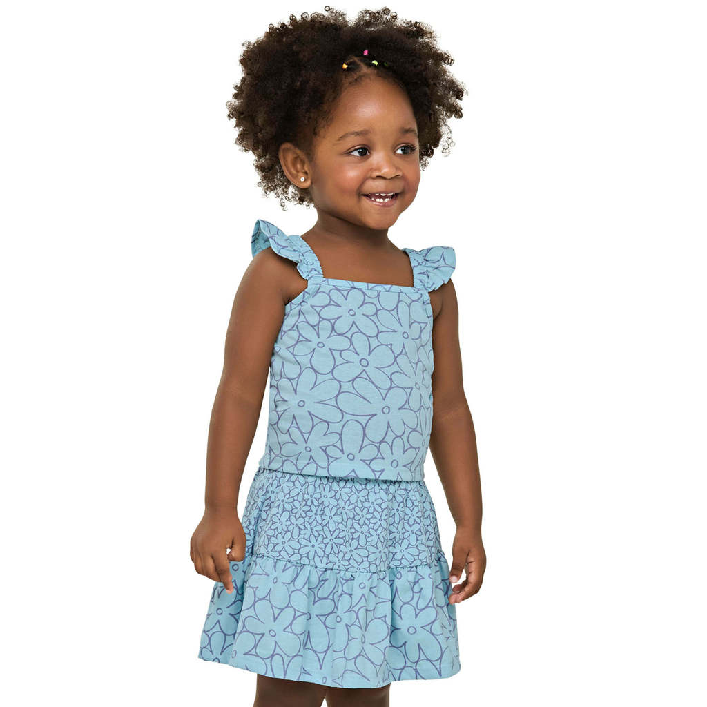 Conjunto Infantil Menina Floral Perolado Elian Azul em Oferta na Shopee