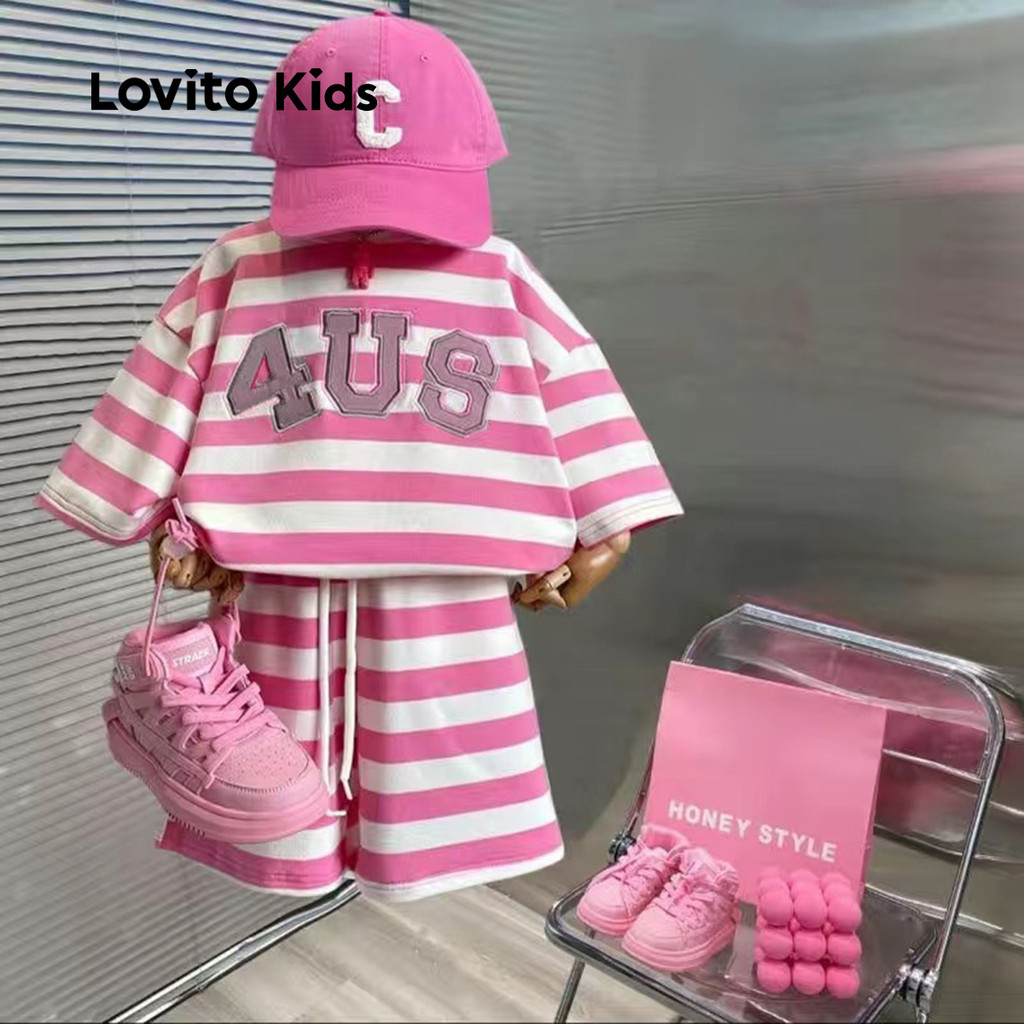 Lovito Kids Conjunto de Shorts Fofos Bloqueado em Cores Simples Primavera/verão Rosa LNL119354 em Oferta na Shopee