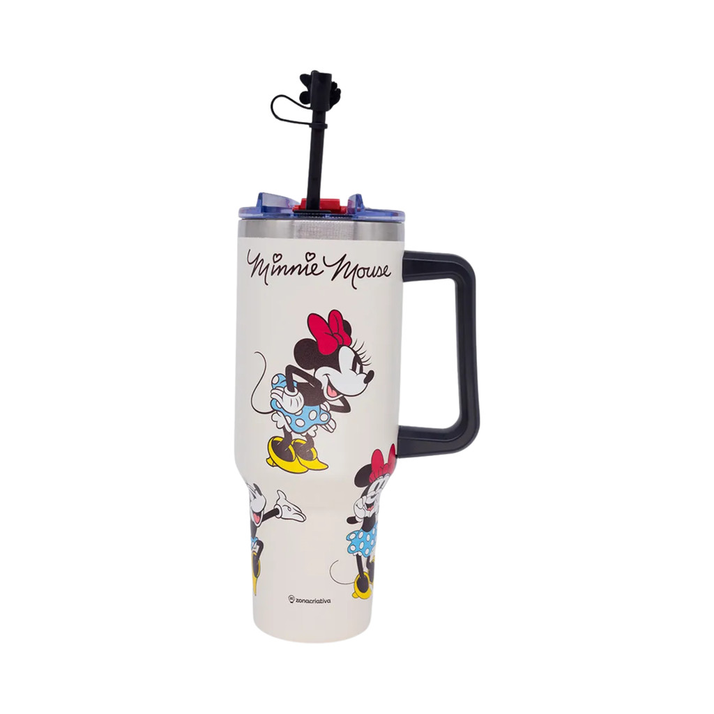 Copão Garrafa Inox Tumbler Minnie Mouse Com Canudo e Pingente - Zona Criativa