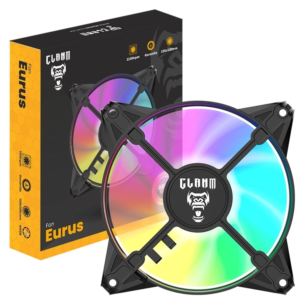 Cooler Fan ARGB Ventoinha para Gabinete Eurus 6pin 12V Preto PC Clanm Gamer