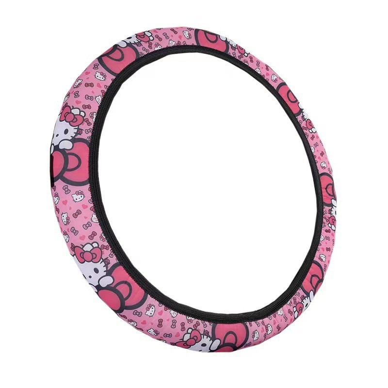 Conjunto de guiador de carro de desenho animado kt anel interno volante bonito conjunto de atacado pele rosa sem volante