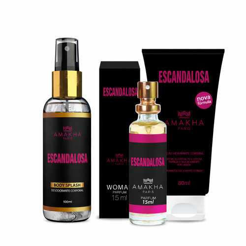 Kit Feminino Escandalosa: Perfume 15ml + Body Splash + Hidratante | Amakha Paris em Oferta na Shopee