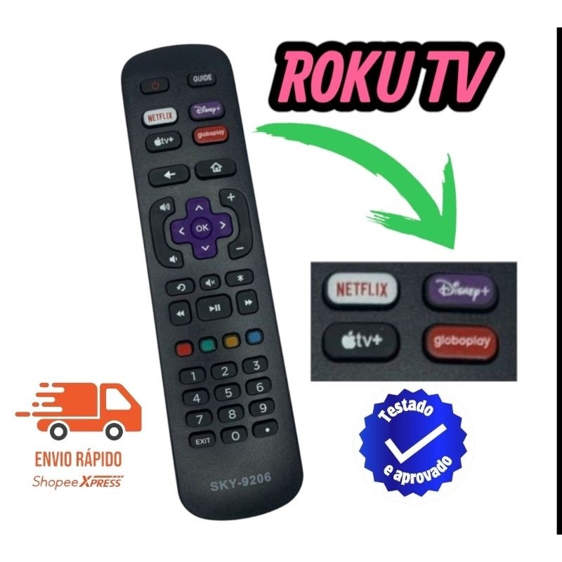 Controle Remoto Compativel Smart TV 55” Phil...co LED Roku TV Dolby Áudio PTV55G3ERSGB PTV50G3ERSGB FBG-9206