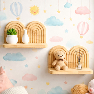 Prateleira Suspensa Arco-Íris de Parede em Madeira – Decoração Moderna para Organizar Objetos e Enfeites em Oferta na Shopee