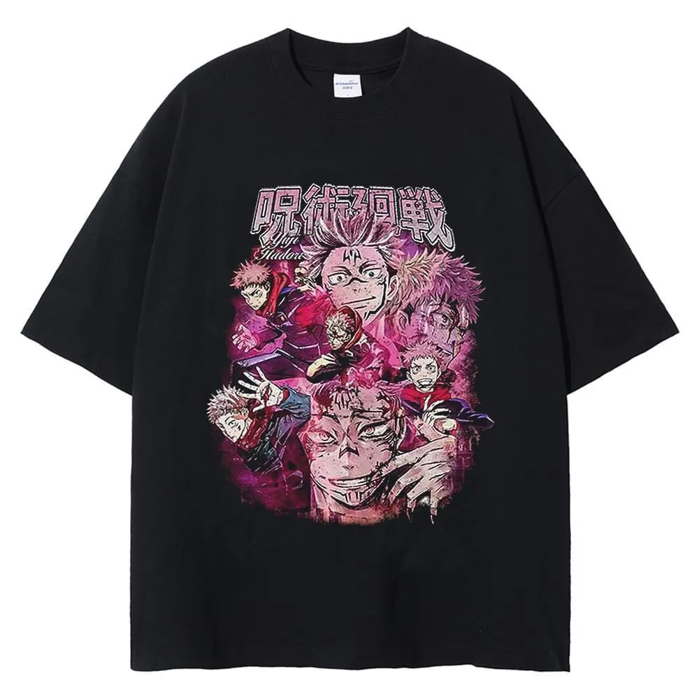 Camiseta Unissex Oversized Plus Size Feminina Masculina Estampa Jujutsu Kaisen Yuji Itadori Ryomen Sukuna Personagens  