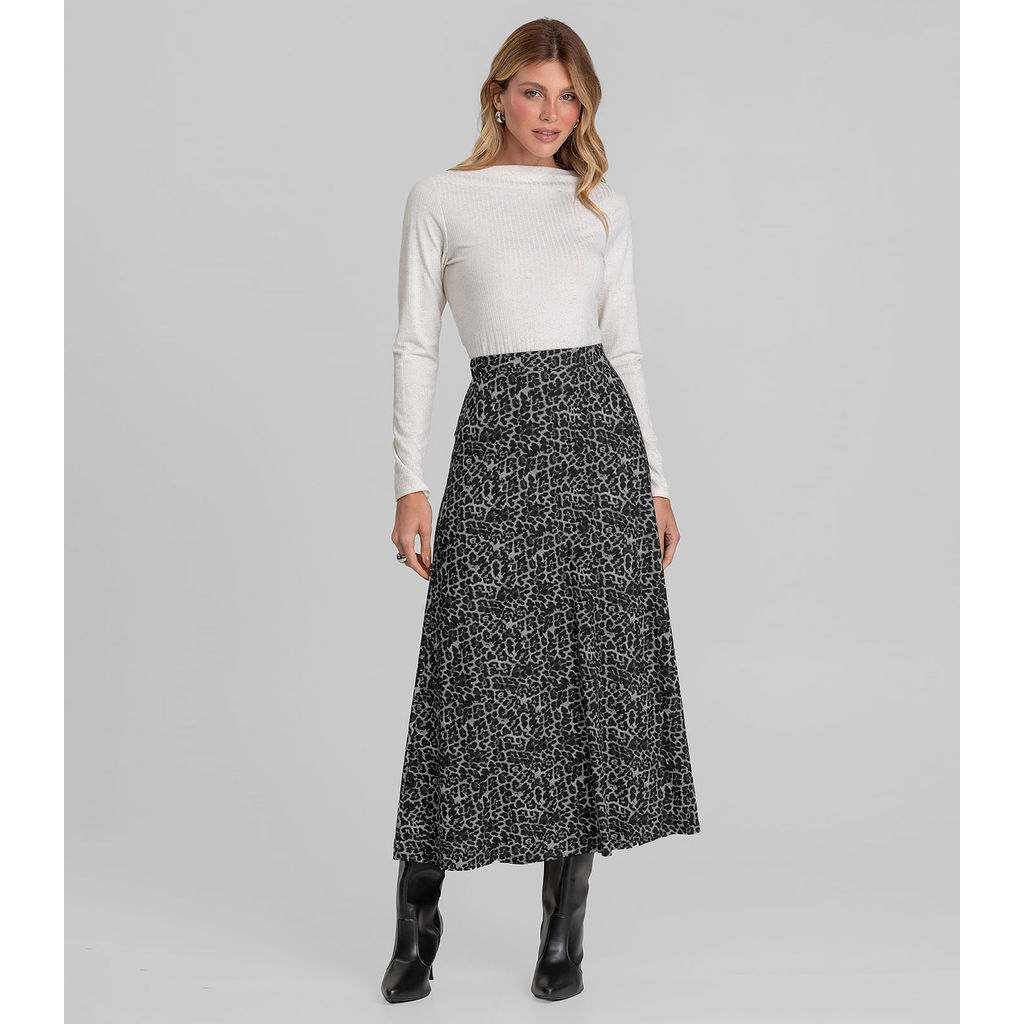 Saia Feminina Midi Evase Dianna Cinza em Oferta na Shopee