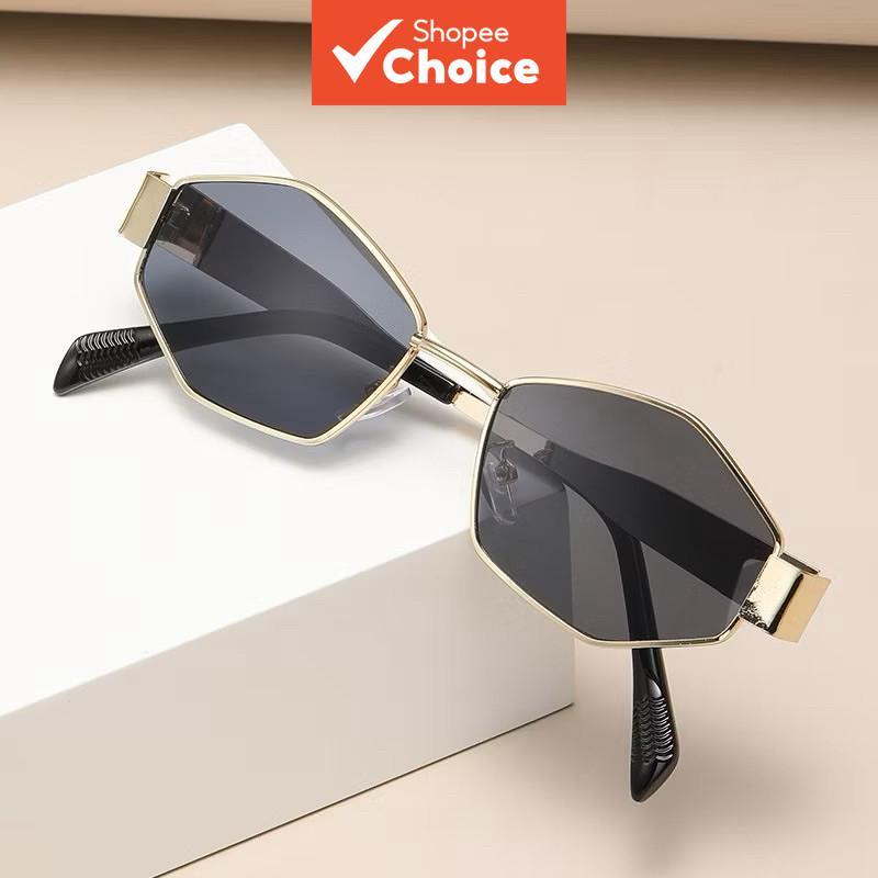 Óculos De Sol Com Armação De Metal Poligonal Retrô UV400 Proteção Moda Unissex em Oferta na Shopee