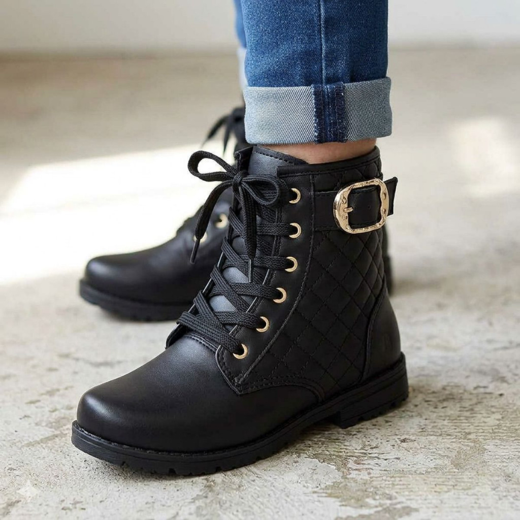 Bota Coturno Infantil Stilo Rosê Confortável com Fivela-2143