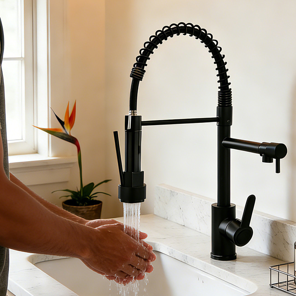 Gourmet Torneira De Cozinha Alça Única Com Extensor De Spray Pull down Misturador De Água Fria E Quente De Mola