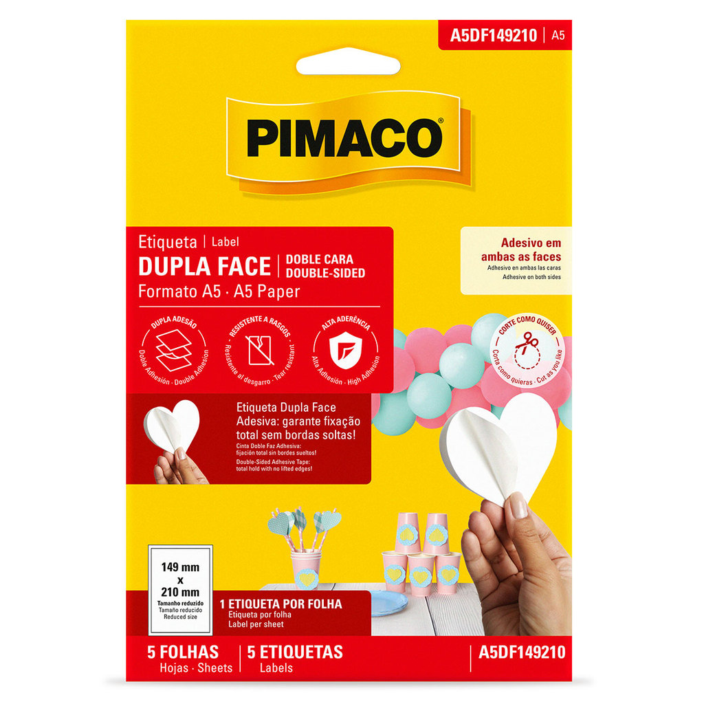 Etiqueta dupla face adesiva 149x210mm A5 com 5 folhas Pimaco