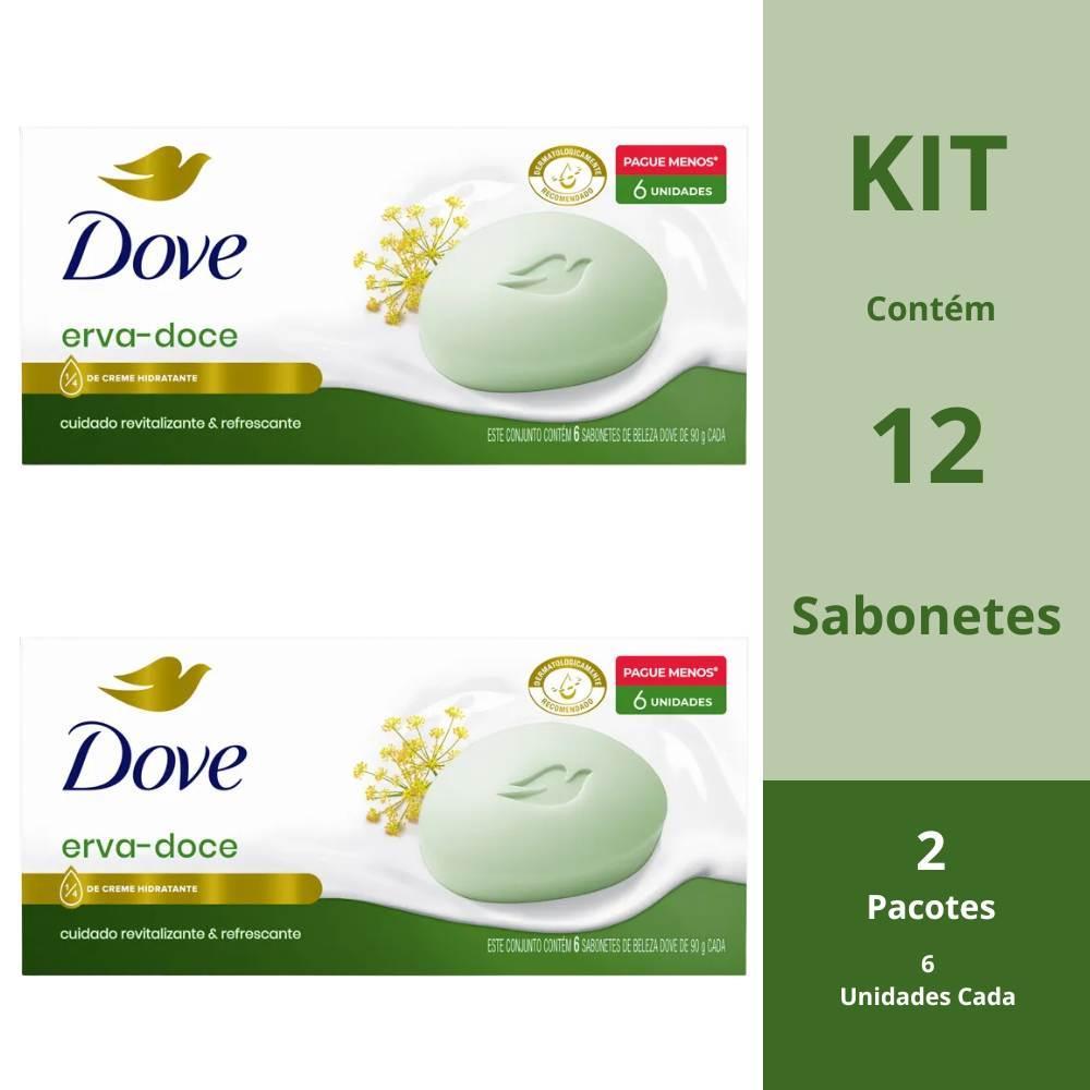Kit com 2 Pacotes Sabonete Dove Barra Com 6 Erva-doce 90gr Especial Cada