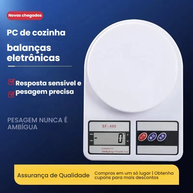 Balança Digital Portátil para Cozinha – Faixa 1g a 10Kg, Função Tara e Display Iluminado