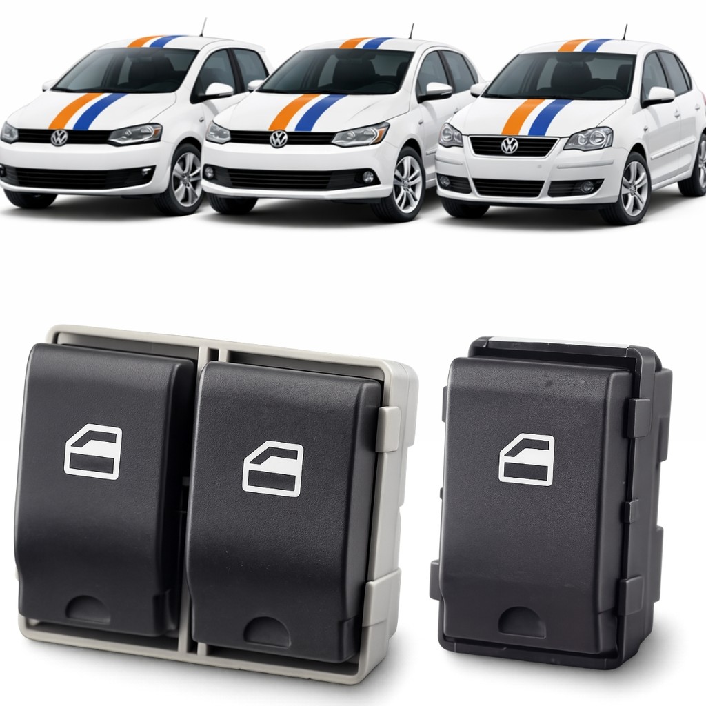 Kit Botao Vidro Eletrico Gol G4 Fox Polo SpaceFox CrossFox 3934200 6Q0959858 3934300 5Z0959856 LED Ambar VW 4 Pinos