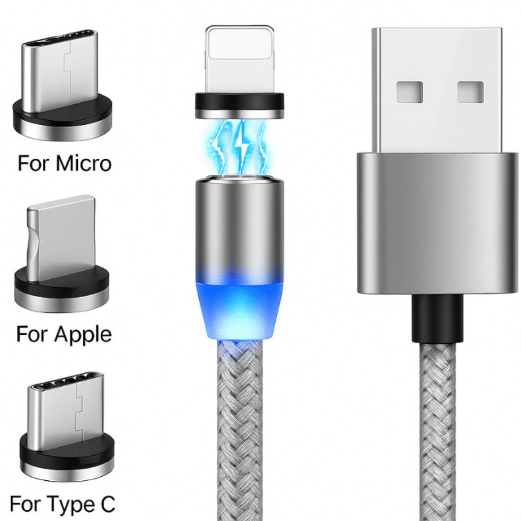 Cabo USB Magnético Para Celular Qualquer Entrada 3 Em 1 Universal Vem Testado