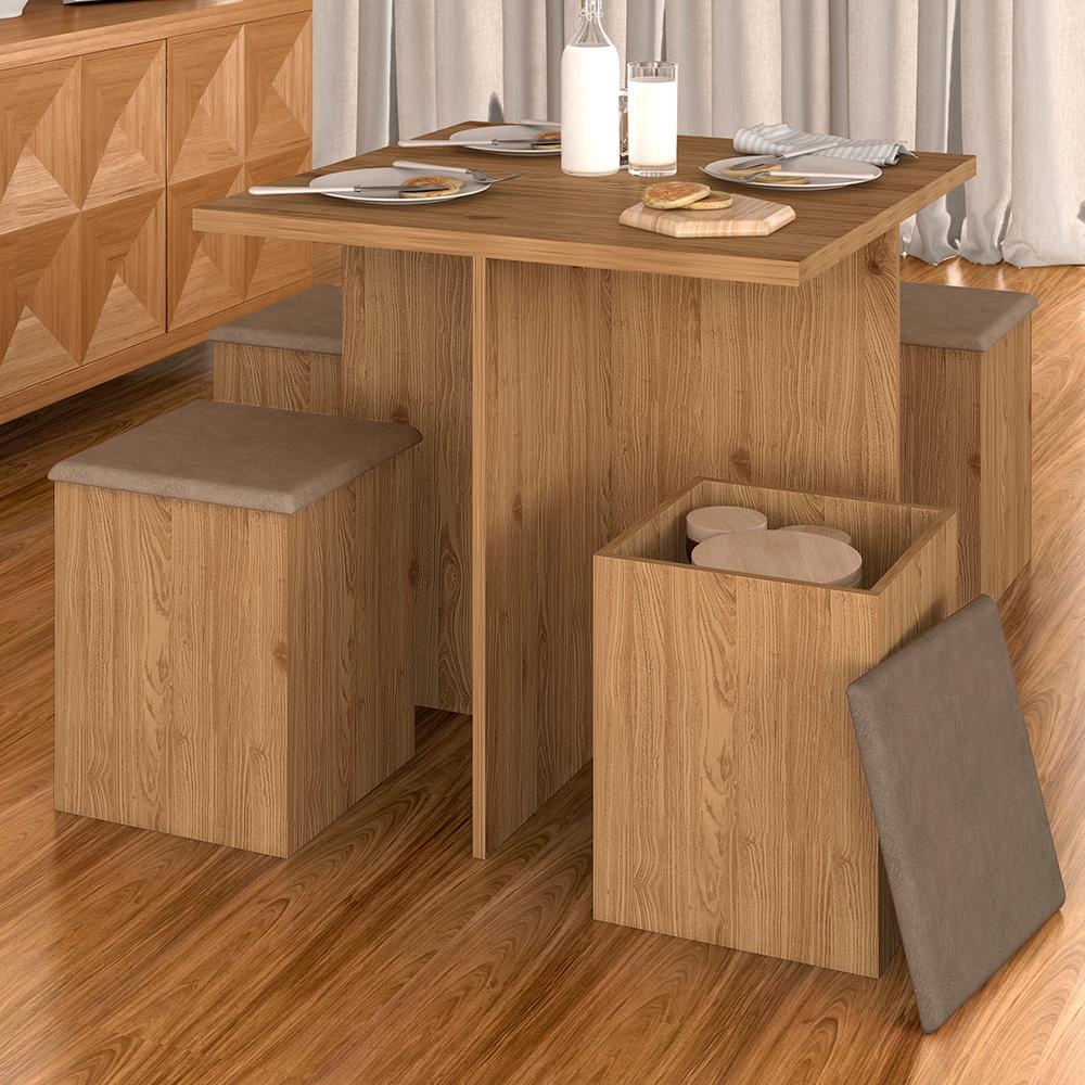 Mesa Com 4 Banquetas Berlim Cinamomo/capuccino  - Móveis Arapongas